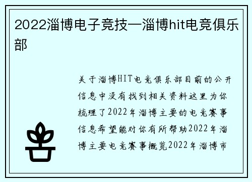 2022淄博电子竞技—淄博hit电竞俱乐部